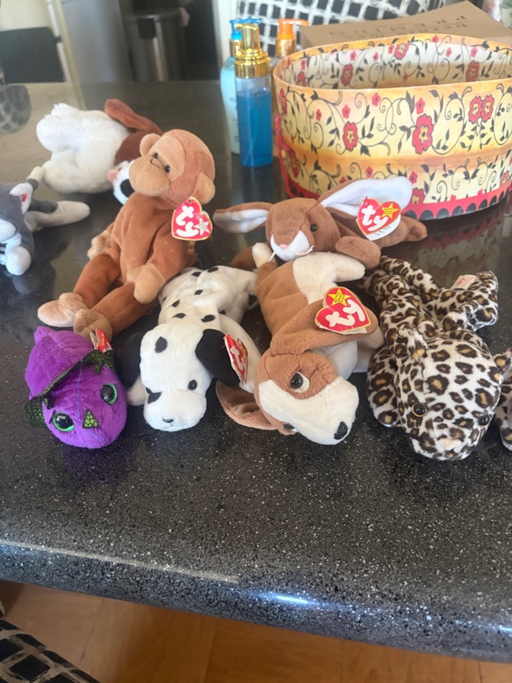 Ty Beanie Babies Assorted Plush Lot - Purple, White, Brown, Leopard